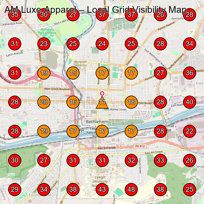 AM Luxe Apparel GeoGrid visibility map for Nail Salon in Bethlehem